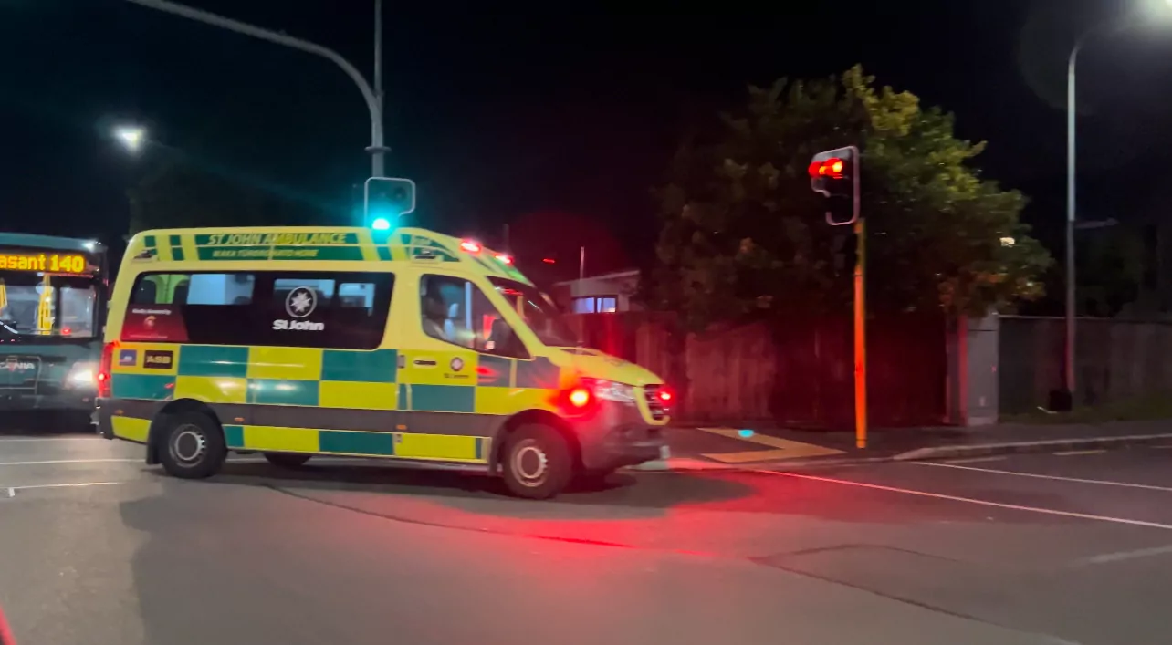 Ambulance at scene of crash in Riccarton 