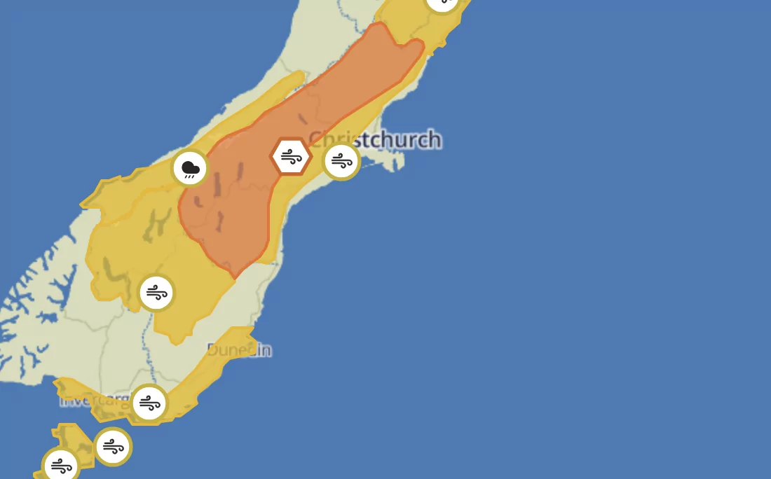 High winds forecast for Canterbury High Country / Metservice 