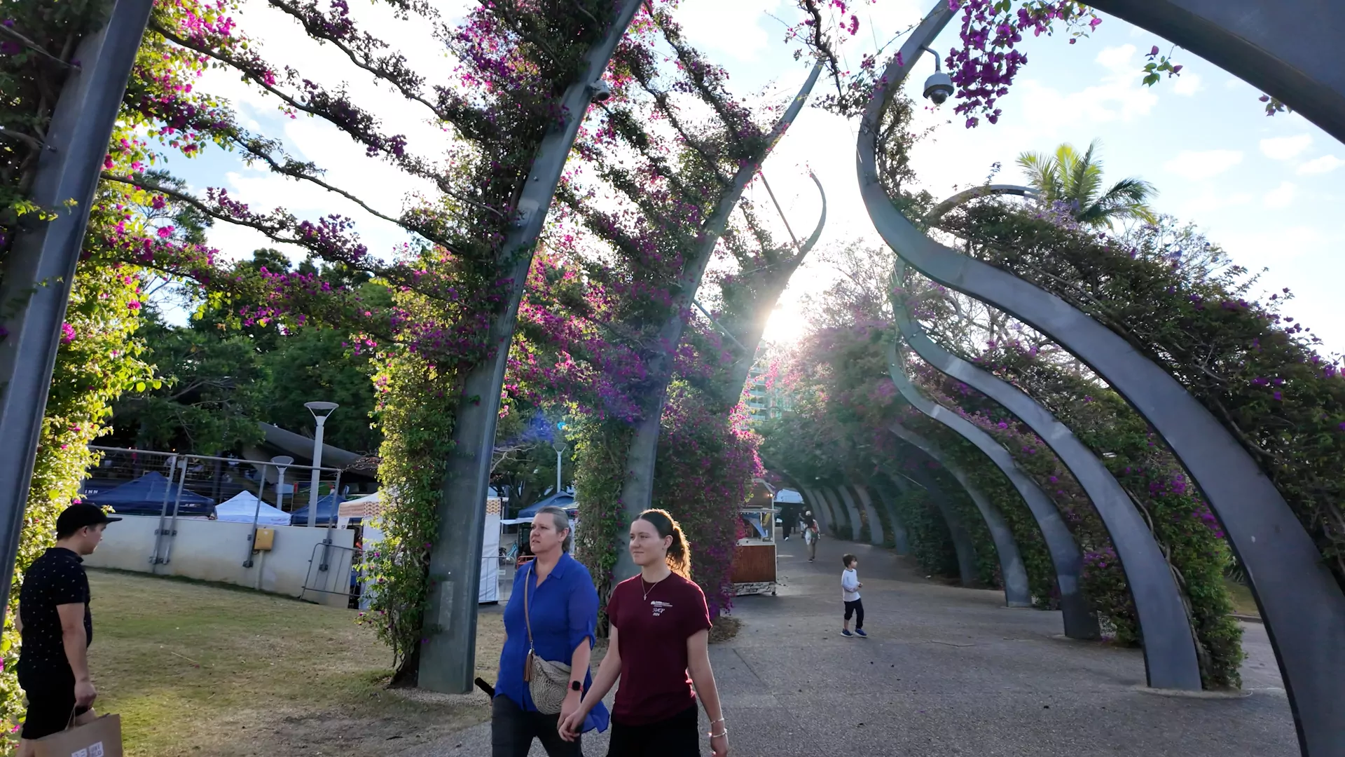 Get acquainted with one of Brisbane’s most defining landmarks during this easy walk. The 1km long Arbour curls through the South Bank Parklands and features 443 gnarled galvanised steel posts clad with vibrant magenta bougainvillea flowers.