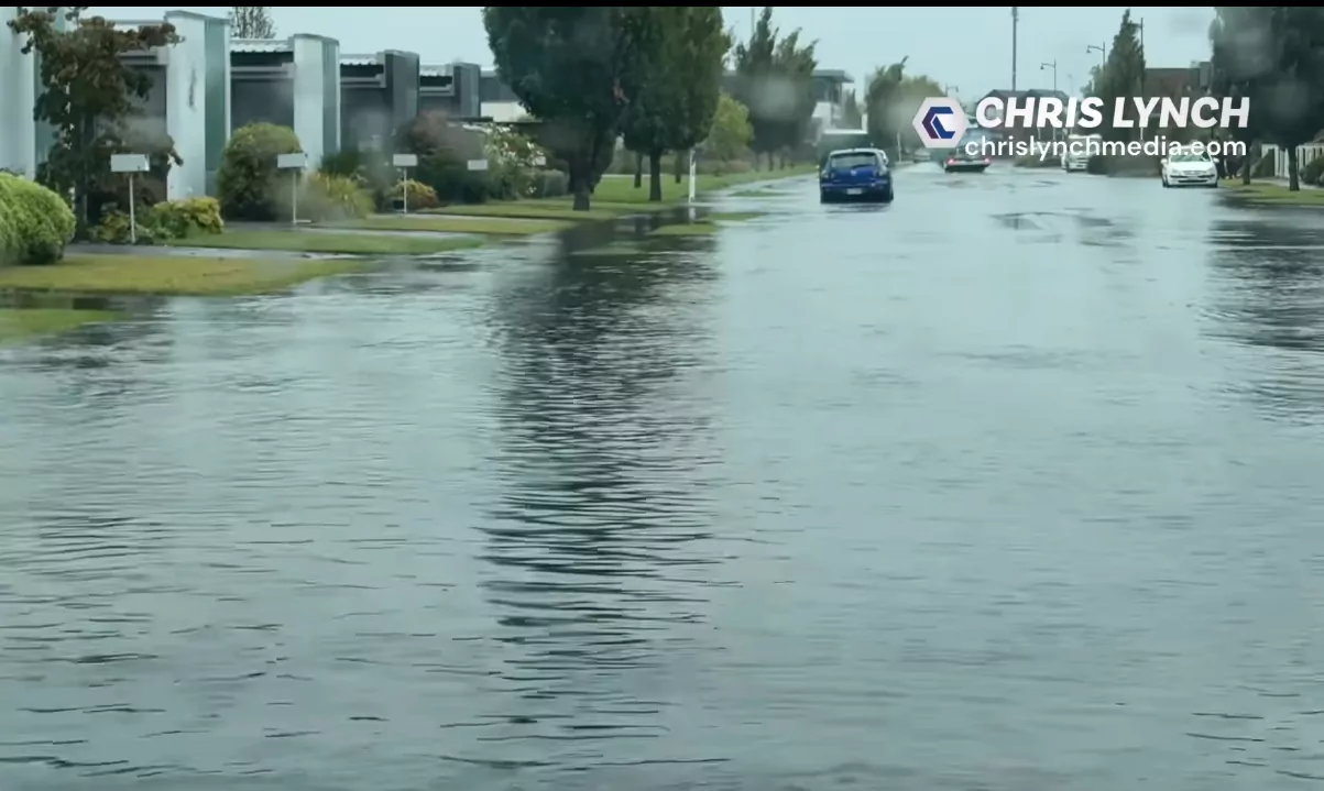 Surface flooding in Christchurch,  road closure on State Highway 75